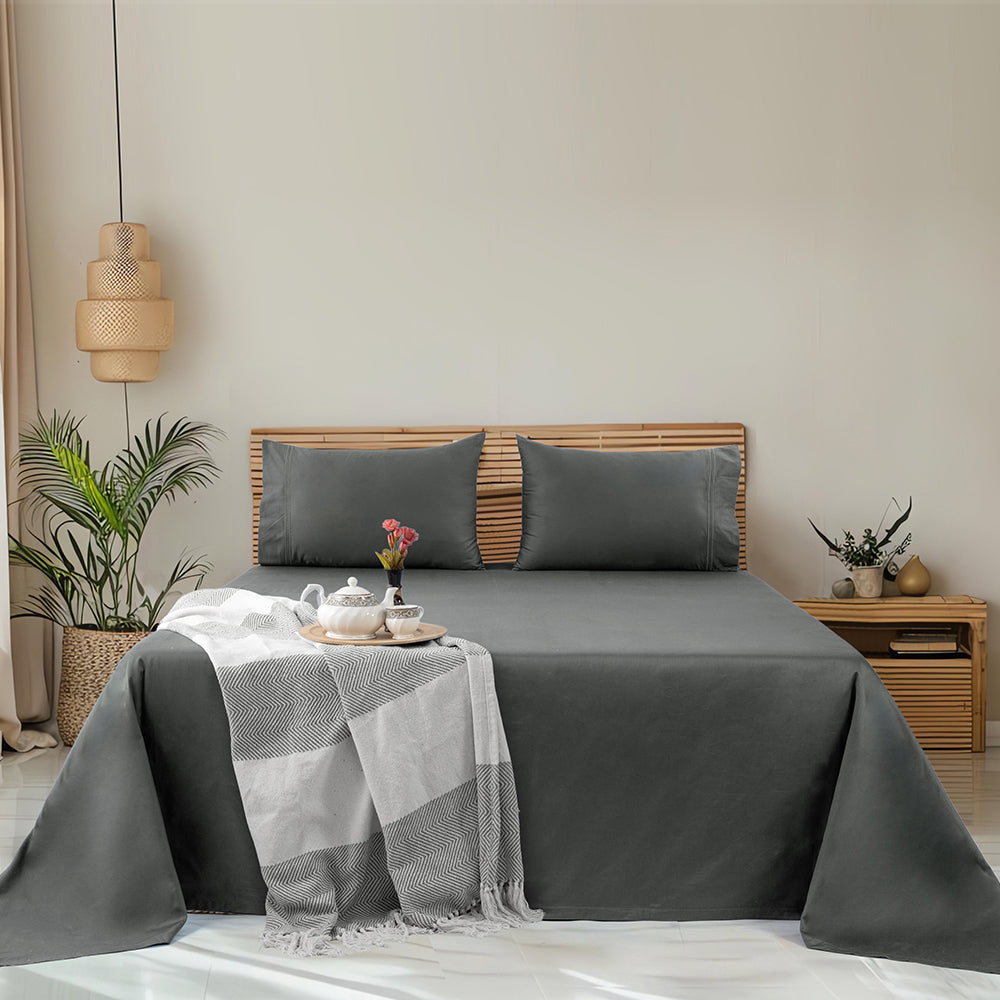 Empress Edit Pure Farm Cotton - 400 TC Plain with Chic Pillow embroidery