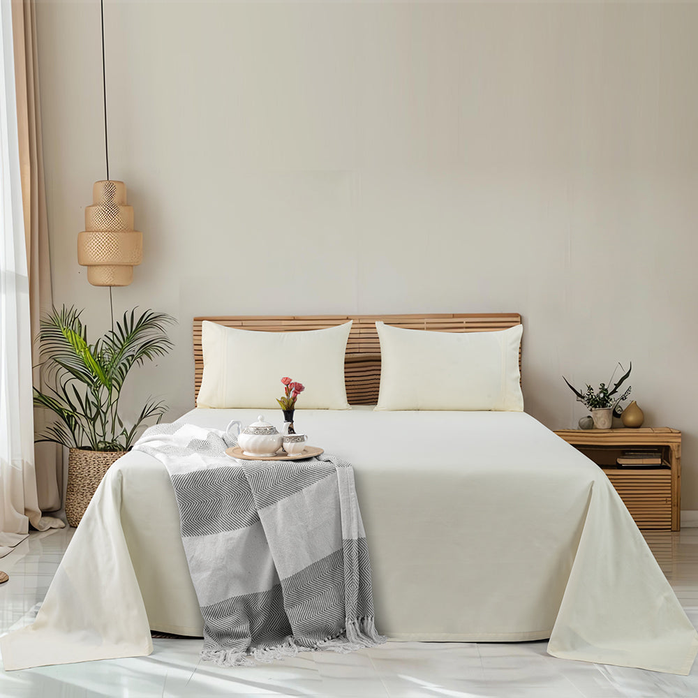 Empress Edit Pure Farm Cotton - 400 TC Plain with Chic Pillow embroidery